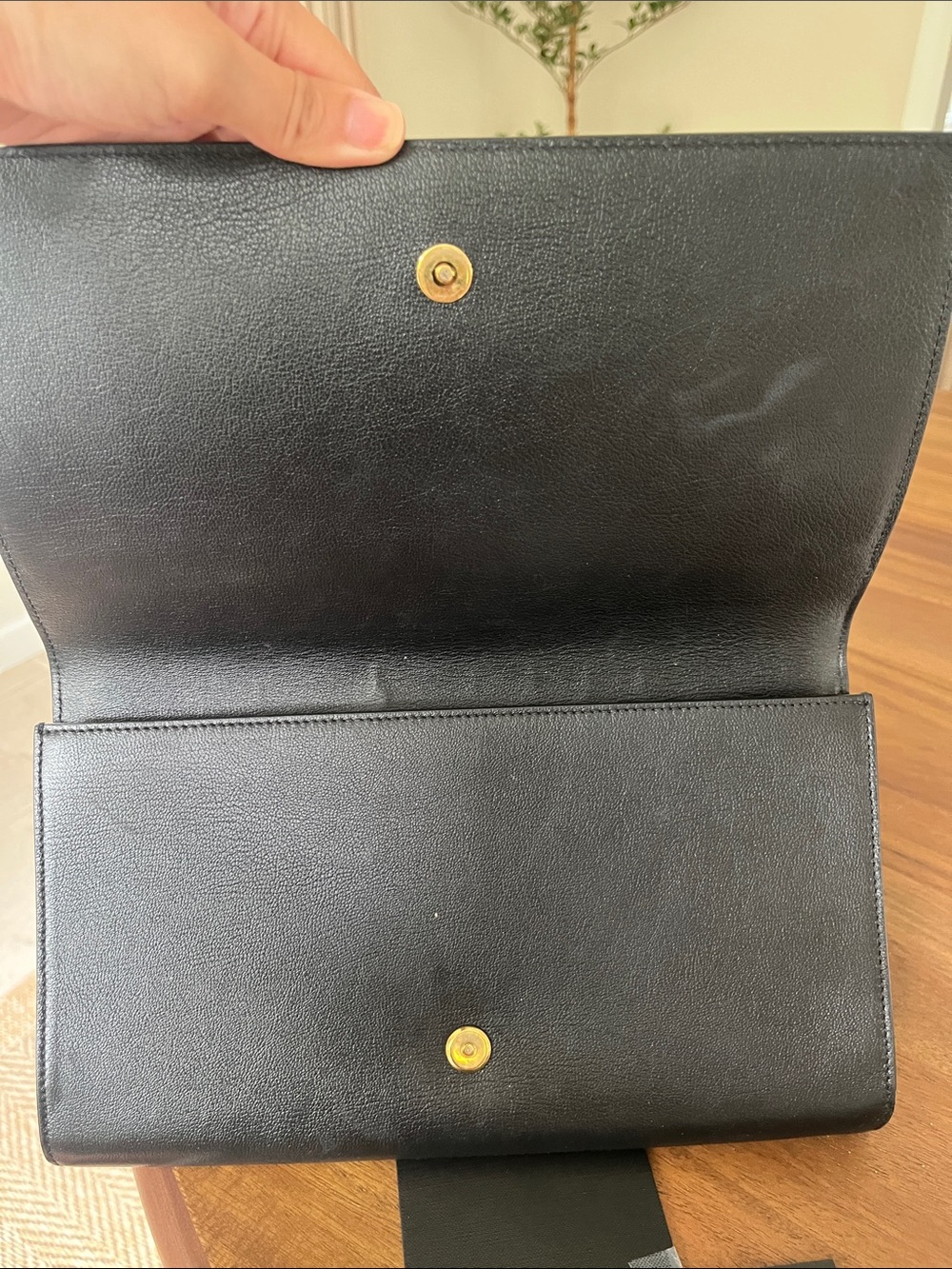 Saint Laurent Black Embossed YSL Leather Envelope Clutch - Picture 2 of 10